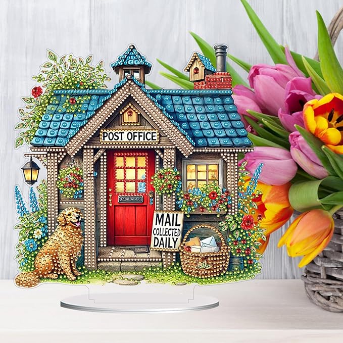 ARTopet DIY Diamond Desktop Ornament PET Irregular Shape Special Shaped Crystal Double Sided Pattern Single Sided Diamond Art Painting Tabletop Home Ornaments Decor (House)
