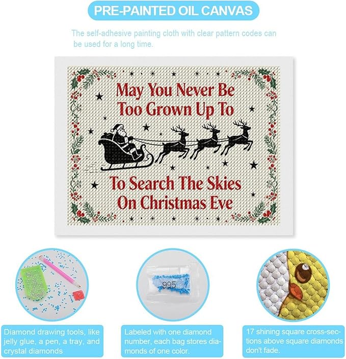 AIVKIEJK Diamond Painting Kits for Adults - Christmas May You Never Grow Too Big Painting DIY 5D Full Drill Diamond Dots Paintings with Diamonds Gem Art and Crafts Home Decor 12"x16"