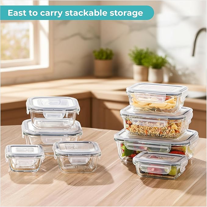 AISOON 50 Pcs 85 Oz Airtight Food Storage Containers Set with Lids, Leakproof Stackable BPA-Free Kitchen & Pantry Organizer Set, Reusable Meal Prep & Freezer-Safe Containers with Labels & Pen
