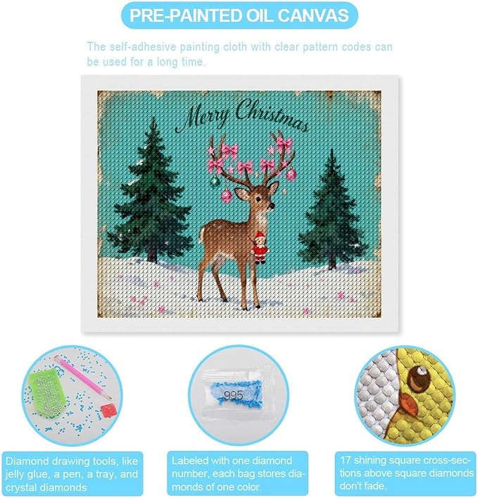 AIVKIEJK Diamond Painting Kits for Adults - Merry Pink Christmas Santa Deer & Tree Painting DIY 5D Full Drill Diamond Dots Paintings with Diamonds Gem Art and Crafts Home Decor 16"x20"