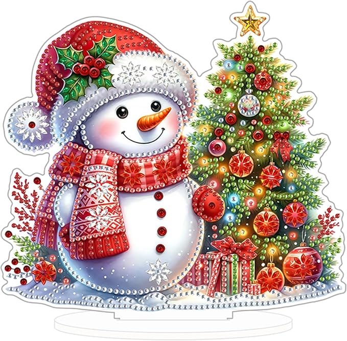 ZeeLionArt Tabletop Diamond Art Painting Kit for Adult,Christmas Snowman DIY Special Shaped Rhinestone Desk Placement Ornament,Home Stand Up Gem Painting Craft Kit,Gift,Double Sided.