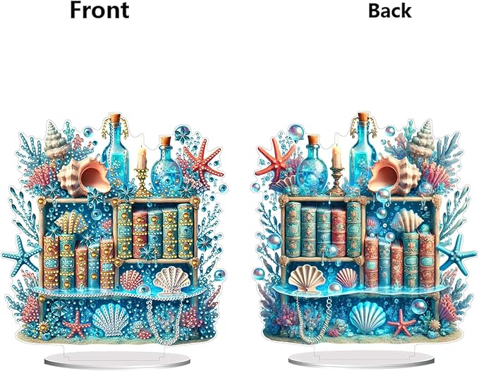 ARTopet DIY Diamond Desktop Ornament PET Irregular Shape Special Shaped Crystal Double Sided Pattern Single Sided Diamond Art Painting Tabletop Home Ornaments Decor (Bookshelf02)
