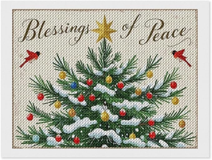 Diamond Painting Kits for Adults - Christmas Snowy Pine & Inspirational Blessings of Peace Painting DIY 5D Full Drill Diamond Dots Paintings with Diamonds Gem Art And Crafts Home Decor 12"x16"
