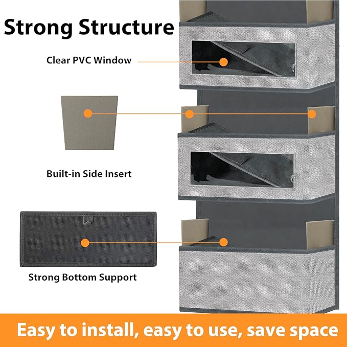 VERONLY Over The Door Hanging Organizer Storage with 5 Large Pockets,Wall Mount Clear Windows and 2 Widened Metal Hooks for Pantry,Nursery,Diapers,Bathroom,Kitchen,Closet,Dorm