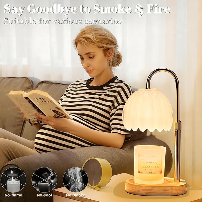Candle Warmer Lamp with Timer Dimmer Adjustable Height, for New Home Decor,Valentine's Day, Birthday Gifts for Women,Wax Warmer Lamp for Jar Candles with 2 Bulbs(White)