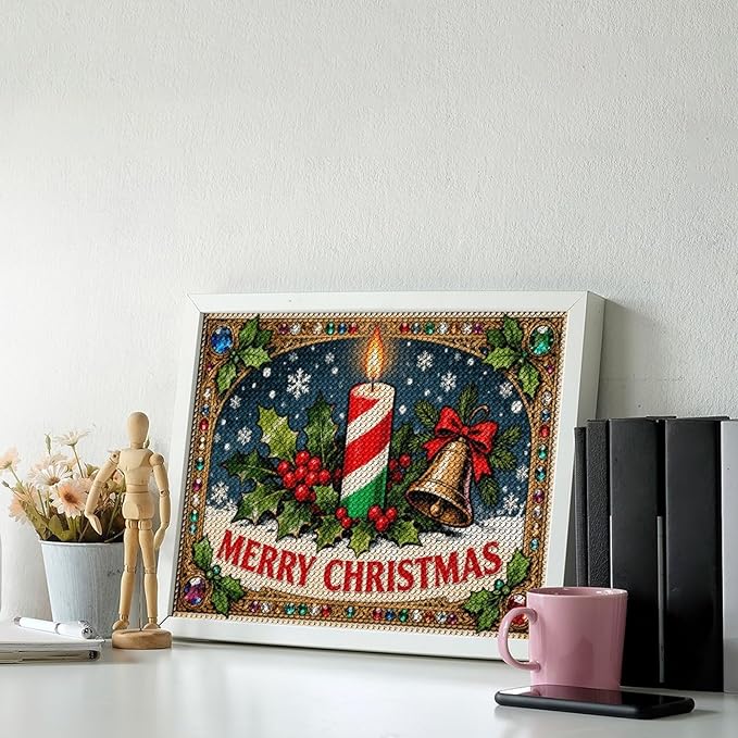 AIVKIEJK Diamond Painting Kits for Adults - Merry Christmas Candle & Holly Accents Painting DIY 5D Full Drill Diamond Dots Paintings with Diamonds Gem Art and Crafts Home Decor 12"x16"
