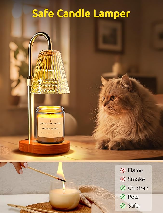 Candle Warmer Lamp with Timer, Dimmable Candle Lamp Warmer, Height Adjustable, Birthday Gifts for Women Mom, Vintage Home Decor for Scented Jar - Golden