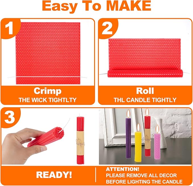 24 Pack 8*8 Inch Beeswax Candle Making Kit for Kids - 24 Pack 10x8 Inch Beeswax Sheets Candles Making Kit Supplies - Perfect DIY Craft Gift for All Ages,Create Beautiful, All-Natural Candles at Home