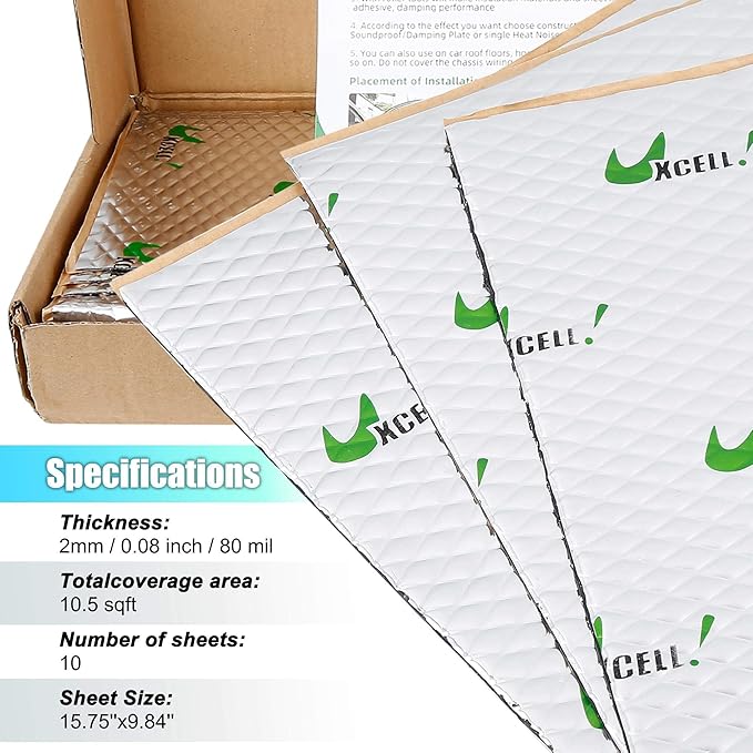 uxcell 10pcs 80mil 10.5sqft Car Sound Deadener Heat Insulation Mat Butyl Pad Damping Self Adhesive Deadening Material Door Roof Floor Sound Barrier