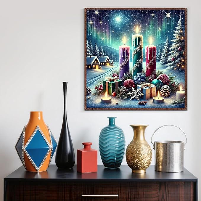 Winter Christmas Candle Tree Diamond Painting Kits for Adults, 5D Diamond Art Kits for Adults Beginners,DIY Full Round Drill Diamond Dot Painting Gem Art Kits for Adult,Home Wall Decor 13.8x13.8 Inch