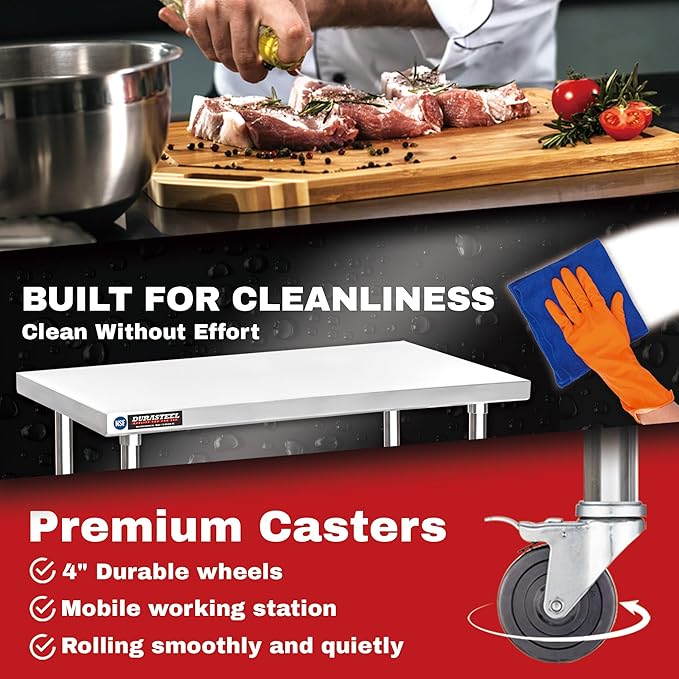 DuraSteel 30x60 NSF Stainless Steel Cart - Heavy Duty Food Prep Table with Undershelf - Rolling Kitchen Island on Wheels for Commercial Restaurant Kitchen, Garage, Outdoor Cooking, BBQ Grill, Counter
