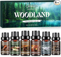 Wood Essential Oils Set, Woody Scent Fragrance Oil Kit, Aromatherapy Oils for Diffusers (6 * 10ML), Sandalwood &Vanilla, Forested Fir,Palo Santo&Mahogany,Cedar & Amber, Oud &Balsam,Hickory&Suede