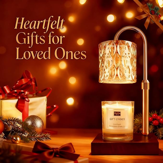 MATMO Candle Warmer Lamp with Timer & Dimmer, Height Adjustable Candle Warmer Light Compatible with Jar Scented Candles(Not Included), Table Candle Warming Lamp with 2 Bulbs for Home Decor(Gold)