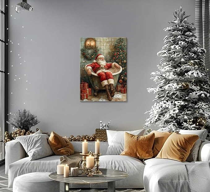 Paint by Number Kit for Adults & Kids, Santa in Bathtub Christmas DIY Painting Kit, 16x20 Inch Canvas, Holiday Gift Home Decor Art Project Framed