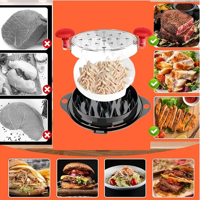 Chicken Shredder Meat Shredder Tool Twist Large for Chicken Breasts Beef Pulled Pork with 304 Stainless Steel Claws Wall Mounted Dishwasher-Safe (Red/Black)