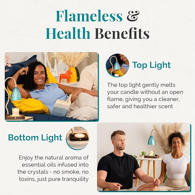 CRYSTALAX Candle Warmer Lamp + Crystal Warmer with Real Crystals, Dual Lighting (Top Candle Warmer + Crystal Glow), 2 Bulbs, Timer, Dimmable Touch Control, Flameless Candle Melter, Gift Packaging