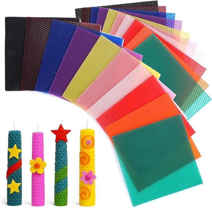 HOFURME 20 Pcs Beeswax Candle Making Kit, Natural Beeswax Sheets for Candle Making Rolling Kits (Bright Color, 8 x 8 inch)