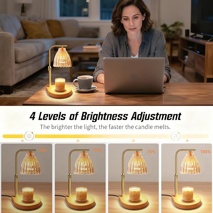 Candle Warmer Lamp with Timer & Dimmer, Height Adjustable Wax Melting Lamp with 2 Bulbs, Safe Flameless Candle Warmer for Home Decorat,Relax Gift for Wife, Mom, or Girlfriend, Congratulations Gifts