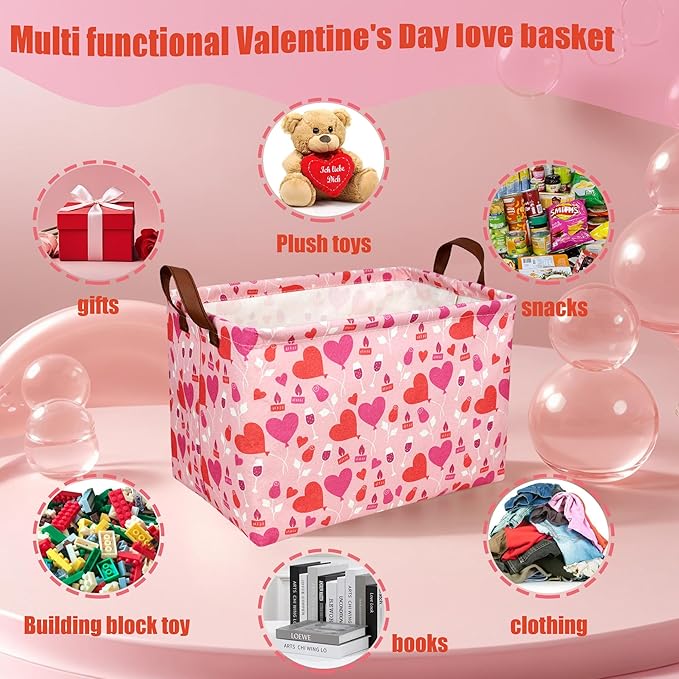 Valentine's Day Basket Gift for Empty Cute Heart Large Storage Bin for Kid and Baby Room Décor (Balloon Love)