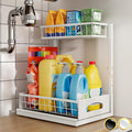 Under Sink Organizer, Cabinet Organizer for Kitchen, Height Adjustable Pull Out Heavy Duty 2 Tier Metal Under Sink Storage for Bathroom Pantry (White, 1 Pack)
