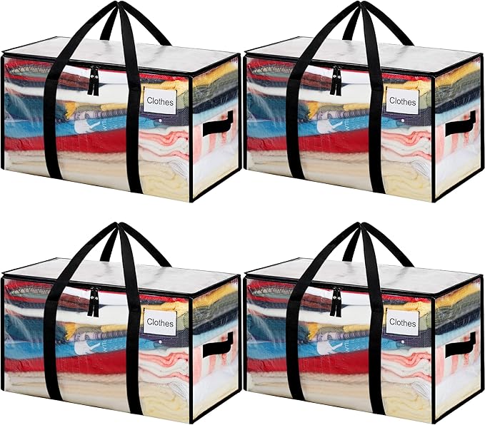 BAGAIL Heavy Duty Moving Bags with Strong Handle, Extra Large Moving Boxes, Storage Tote for Clothes, College Moving Supplies(Clear, 4 Pack)