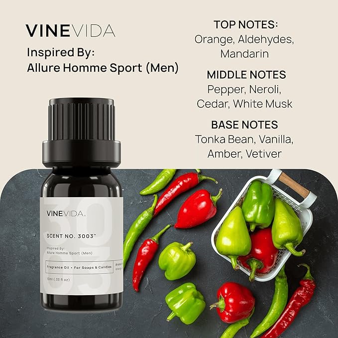 VINEVIDA Scent NO. 3003 Fragrance Oil - 10mL - Inspired by: Allure Homme Sport (Men); Candle Fragrance Oil for Soy Candles - Soap Making Scents