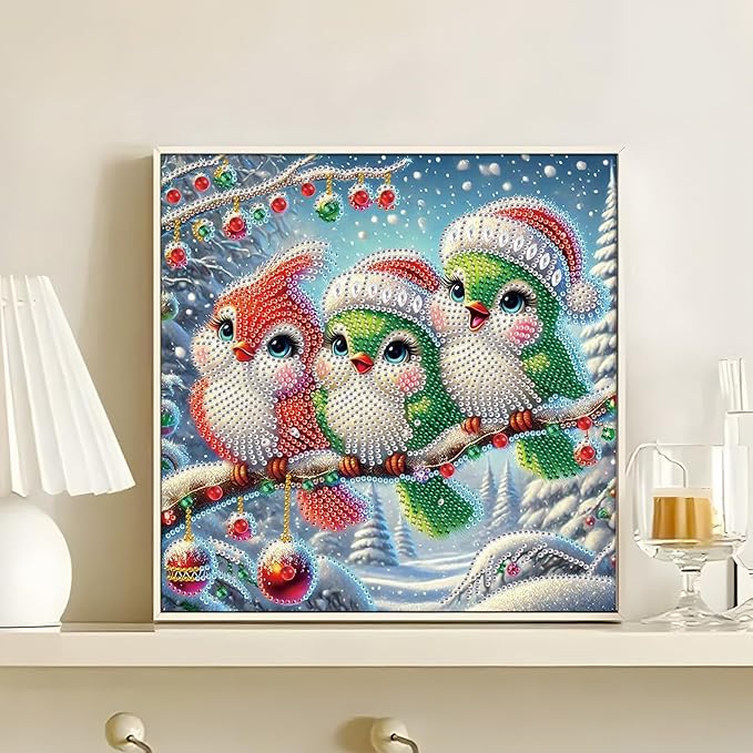 antor Christmas Diamond Painting Colorful Birds on Branches, 5D DIY Special Shaped Diamond Art Kits for Adults, Crystal Rhinestones Winter Holiday Diamond Painting Canvas, Christmas Home Wall Decor