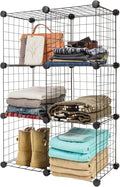 IRIS USA 6-Cube Modular Wire Cube Storage Organizer, Adjustable & Expandable Metal Shelving for Closet, Bathroom & Home Storage, Stackable Wire Grid, Black