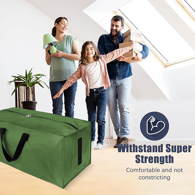 HOMESURE 8 Pack Large Strong Moving Bags with Zippers & Carrying Handles - Water-Resistant - Heavy Duty Storage Tote for Space Saving, Fold Flat, Alternative to Moving Box (Olive Green)