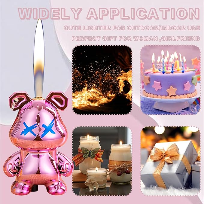Cute Animal Soft Flame Lighter Cool Creative Design Lighters Butane Refill，Kawaii Cartoon Lighter Accessories，Unique Keychain Lighters for Women Birthday Candles BBQ (Without Butane Gas） (16)