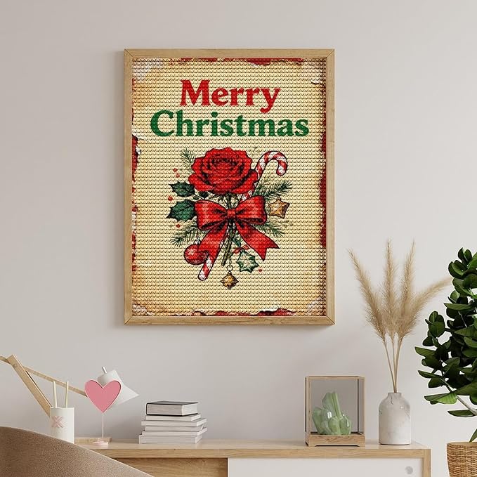 AIVKIEJK Diamond Painting Kits for Adults - Merry Christmas Santa, Holly & Vintage Painting DIY 5D Full Drill Diamond Dots Paintings with Diamonds Gem Art and Crafts Home Decor 12"x16"