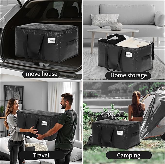 BAGAIL Heavy Duty Moving Bags with Strong Handle, Extra Large Moving Boxes, Storage Tote for Clothes, College Moving Supplies(Black, 2 Pack)