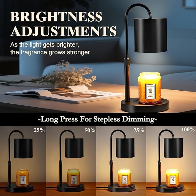 Dreamholder Electric Candle Warmer Lamp with Timer & Dimmer, Adjustable Height Wax Melt Warmer for Jar Candles, Wood Base Candle Melter, Floral Home Decor Gifts for Women, Mom, Black