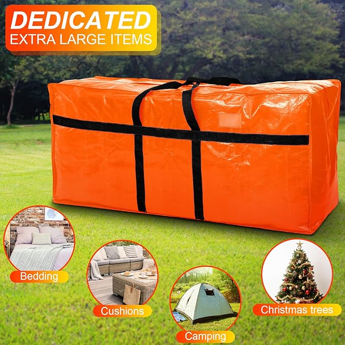 6 Pcs 66 Gallon Extra Large Moving Bags Heavy Duty Storage Bag with Strong Zipper Handle Foldable XXL Jumbo Storage Tote Packing Moving Box for College Dorm Travel Cloth Duffle (Orange)