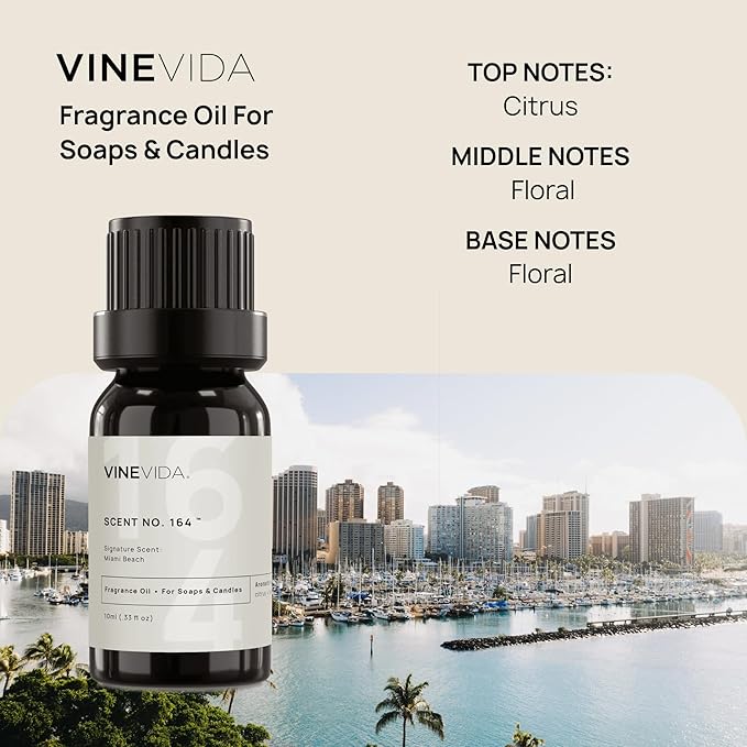 VINEVIDA [10 ml] Miami Beach; Fragrance Oil for Candle Making and Soap Making - Premium Candle Scents for Soy Candles