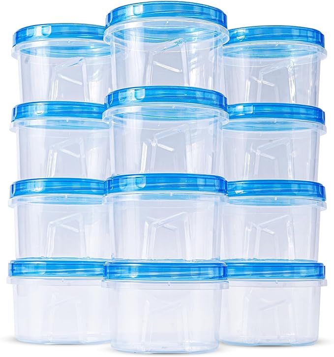 RFAQK 24 PCS Freezer Storage Containers with Lids-12 Plastic 16 oz Deli Containers with 12 Screw Lids-Freezer Containers for Soup with Twist Top Lids-Reusable Plastic Box for Lunch, Gym, Travel