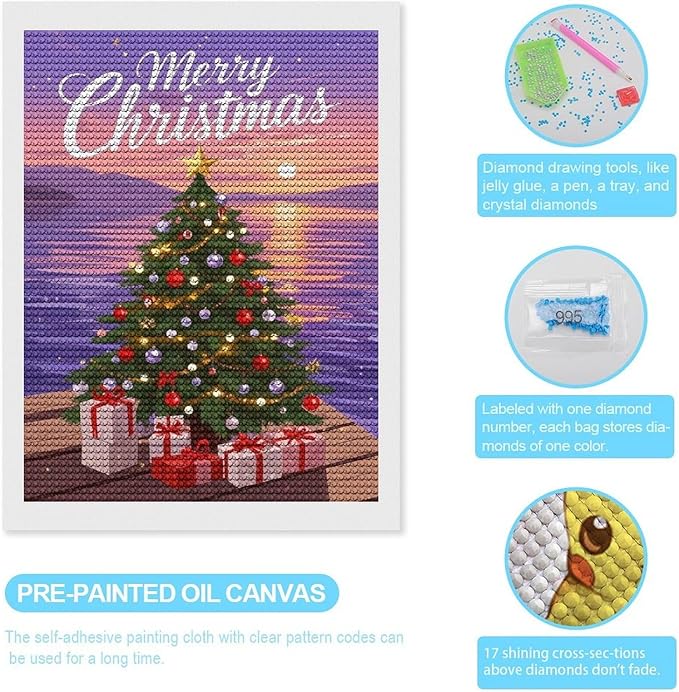 AIVKIEJK Diamond Painting Kits for Adults - Merry Christmas Coastal Winter Beach Painting DIY 5D Full Drill Diamond Dots Paintings with Diamonds Gem Art and Crafts Home Decor 12"x16"