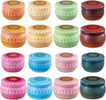 Domivirgo Candle Tins with Lid,16pcs 8 Designs Tinplate Cans with Wicks, Wick Holders, Wick Stickers for Candle Making(2.5oz X 8 PCS &4.5oz X 8 PCS)