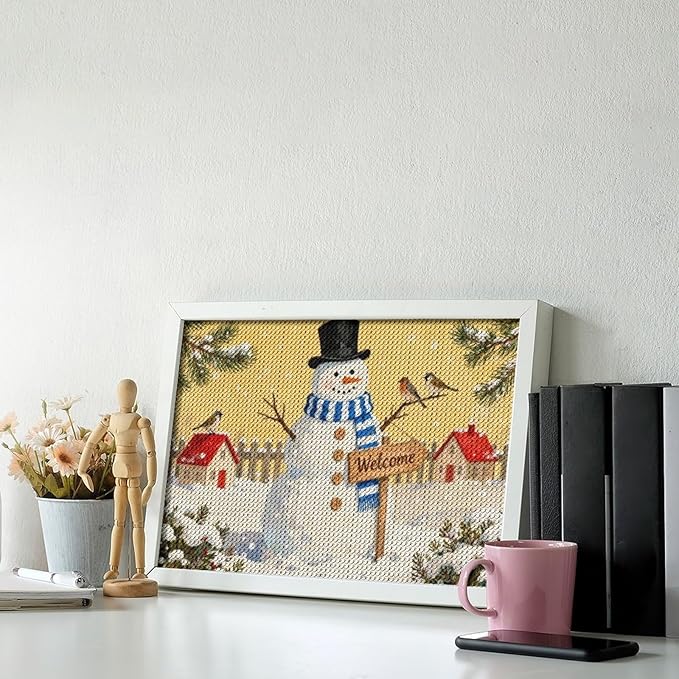 AIVKIEJK Diamond Painting Kits for Adults - Christmas Welcome Snowman Winter Christmas Painting DIY 5D Full Drill Diamond Dots Paintings with Diamonds Gem Art and Crafts Home Decor 8"x12"