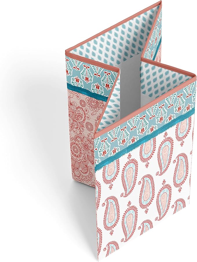 Bacati - Paisley Kids Storage (Collapsible Hamper 14 x 14 x 19 inches, Coral/Aqua)
