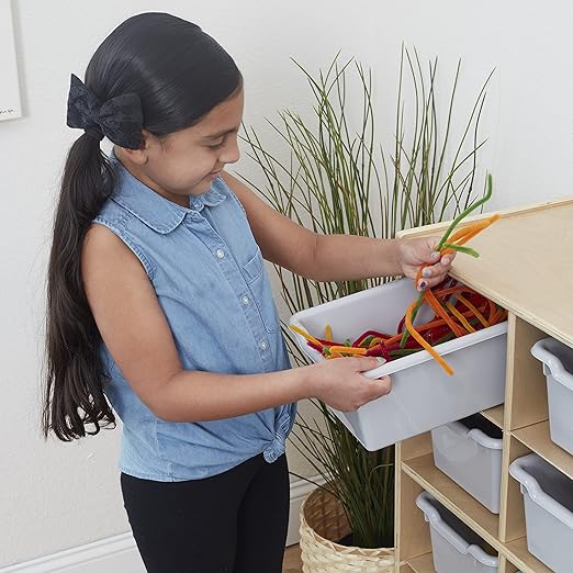 ECR4Kids 10 Cubby Tray Cabinet with Scoop Front Storage Bins, 5x2, Natural, Classroom Furniture, Light Grey