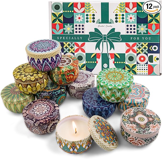 Scented Candles Gift Set, 12 Pack Candles for Home Scented, 21.12 oz Long Lasting Soy Wax Aromatherapy Candle Set with Gift Box, Birthday Holiday Gifts for Women