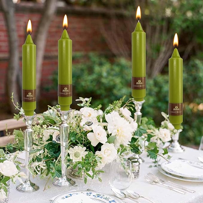 Grass Green Taper Candles Unscented Tapered Candles 7 inch Short Tapered Candle Ideal as Dinner Candles Smokeless Long Burning Candlesticks for Weddings Dinner Party Home Decor