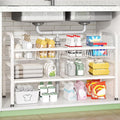 Under Sink Organizer 2 Tier,Height Adjustable Kitchen Cabinet Organizer with 4 Panels and 4 Baskets,Expandable Under Sink Shelf,for Kitchen,Bathroom, Laundry Pantry Cabinet,Apartment,White