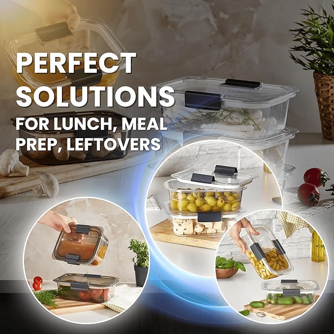 HEFA Food Storage Containers, Meal Prep Containers, Lunch Box with Airtight Lids, Kitchen Organizers and Storage for Leftovers (Crystal, 6 Pack)