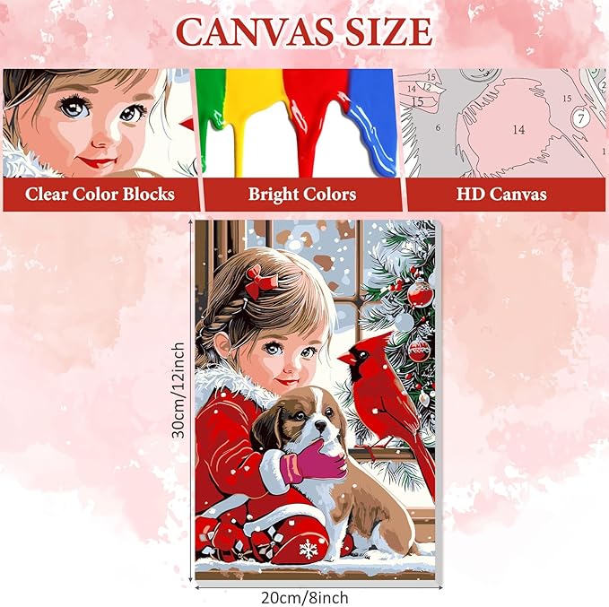 NAIMOER Christmas Cardinal Paint by Numbers Kits for Adults Beginner with Wooden Framed, Color by Numbers on Canvas Painting Kits for Adults, Easy Paint DIY Acrylic for Home Wall Decor 8X12 Inch
