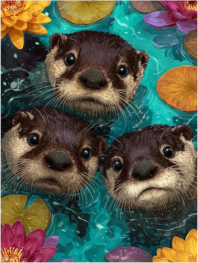 Reivworl Otter Diamond Art Kits for Adults, Otter Diamond Painting Kits, 5D Gem Art Kit for Gifts and Home Interior Decor 12x16 Inch