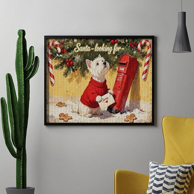 Diamond Painting Kits for Adults - Cute Scottish Terrier Christmas Westie Dog Holding Santa Letter Painting DIY 5D Full Drill Diamond Dots Paintings with Diamonds Gem Art And Crafts Home Decor 16"x20"