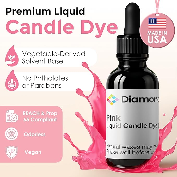 Pink Liquid Candle Dye (1 oz) - Made in the USA - Safe and Easy to Use - Pure and Simple Ingredients - Candle Making Supplies for Soy, Paraffin, Palm or Gel Wax - 10 Vibrant Colors to Choose from