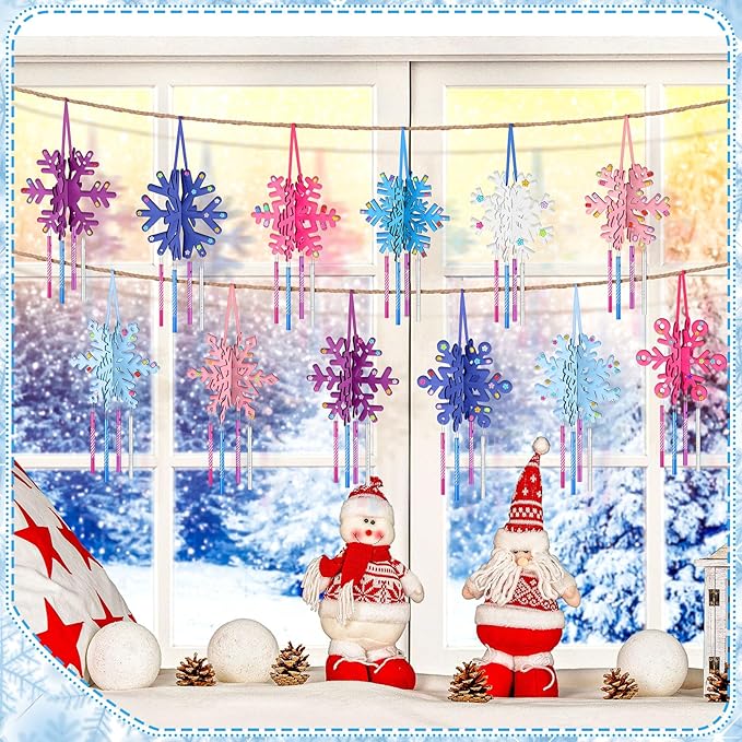MiniInflat 36 Sets Winter Snowflakes Wind Chime Kit DIY Crafts Make Your Own Wooden Wind Chime Arts and Crafts DIY to Paint Snowflake Craft for Making Kit Supplies